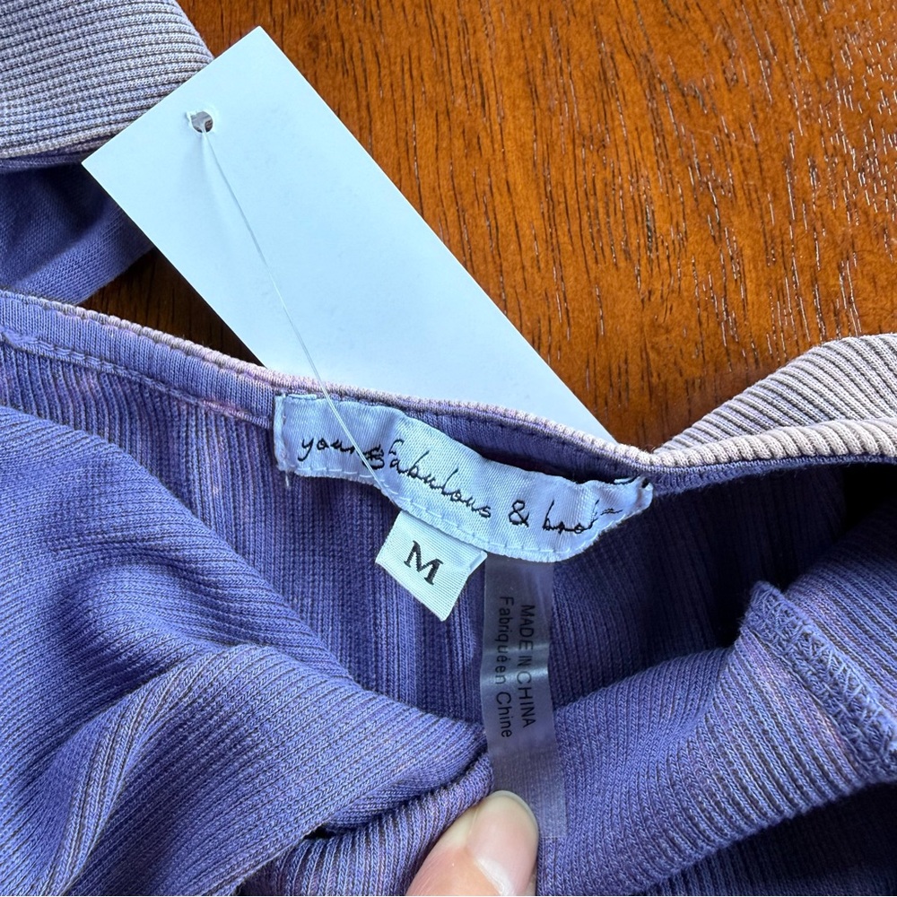 Young Fabulous & Broke Purple Mineral Wash Ribbed Criss-Cross Midi Dress M, NWT - Picture 7 of 10